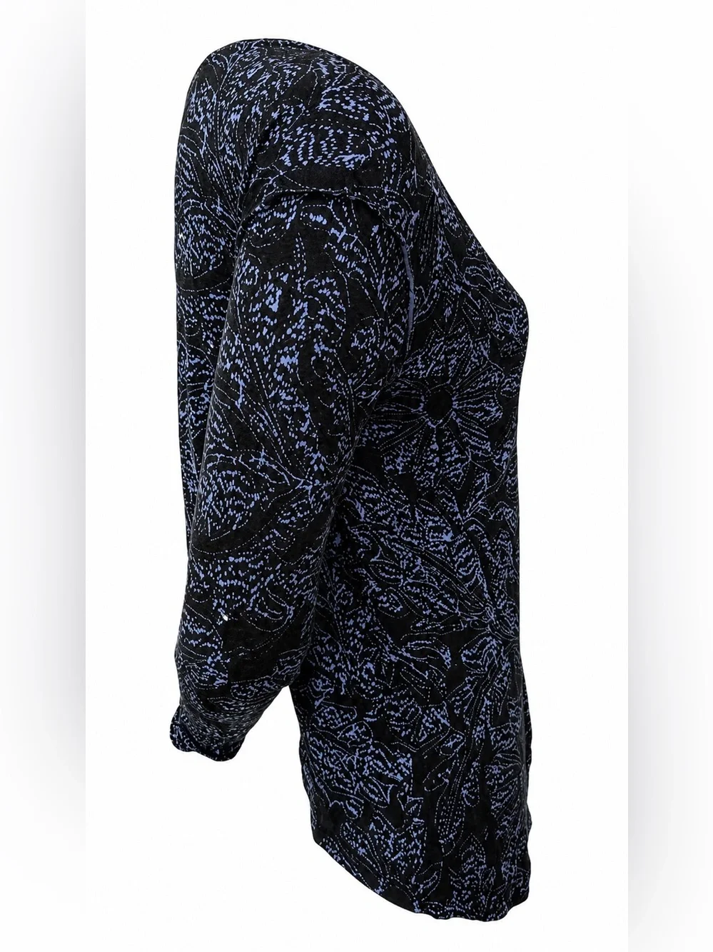 Free People High Low Split Back Top Size Small Black Blue Floral